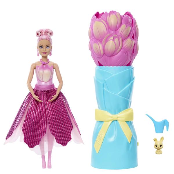 Barbie Petal Pop Papusa Barbie Lalea Roz este o jucarie surpriza creativa si plina de magie care ascunde in interior o papusa si accesorii adorabile Ambalajul in forma de floare cu petale colorate si design elegant se deschide pentru a dezvalui sau experienta de unboxing captivanta In interior se afla o papusa Barbie si un mic companion oferind multiple posibilitati de joaca si povesti imaginative Texturile culorile pastelate si detaliile florale stimuleaza simturile si creativitatea 