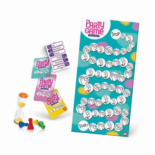 Party Game Trilogy este un joc de societate dinamica si distractiv care aduce impreuna trei jocuri clasice intr-unul singur oferind experienta variata si pline de energie pentru intreaga familie sau grupuri de prieteni Trilogia jocurilor de societate combina trei dintre cele mai indragite tipuri de joc desen sketching mima charades si descriere guess the word punand la incercare creativitatea imaginatia si spiritul echipamentului participantilor Jucatorii trebuie sa deseneze sa 