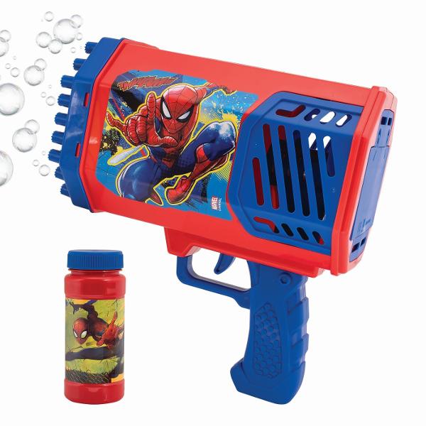 Pistol de facut baloane de sapun Marvel Spider-Man conceputa pentru distractie maxima in aer liber Acest model poate genera sute de baloane intr-un timp foarte scurt transformand orice joaca intr-un spectacol plin de culoare si miscare Designul este inspirat din universul Spider-Man cu grafica dinamica si culori vibrante fiind atractive pentru copii Dispozitivul este usor de utilizare avand un mecanism automat de suflare a baloanelor iar functia de lumini adauga un efect vizual 