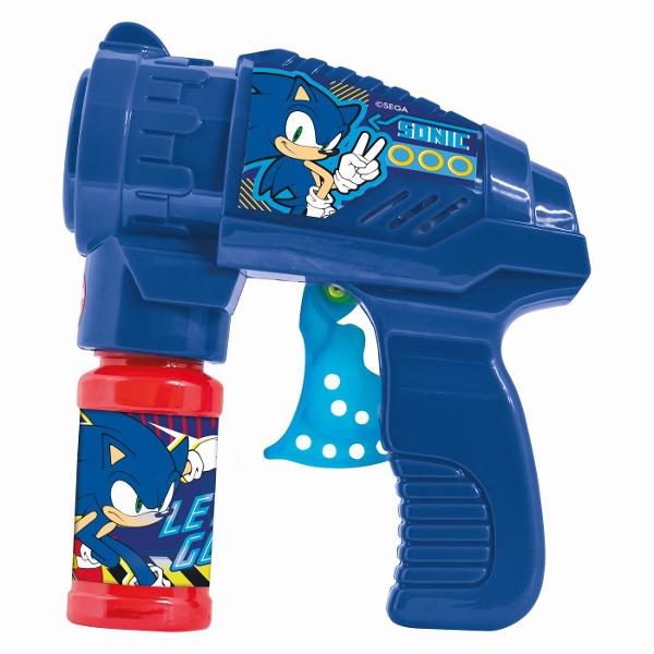 Pistol pentru baloane de sapun Sonic ideal pentru distractie rapida si usoara in aer liber Inspirat din universul Sonic acest bubble blower are un design atractiv si culori vibrante fiind perfect pentru copiii care iubesc jocurile dinamice Functioneaza mecanic fara baterii astfel incat copiii pot crea baloane de sapun printr-o simpla apasa fara nevoie de alimentare electrica Setul include si un recipient cu solutie pentru baloane gata de utilizare imediata Forma ergonomica permite o 