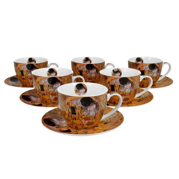 Set de &537;ase ce&537;ti cu farfurioare&nbsp;&nbsp;THE KISS CLASSIC inspirat de Gustav Klimt&nbsp; face parte din&nbsp;colec&539;ia Art Gallery&nbsp;&nbsp;&537;i este realizat din por&539;elan de calitate superioara cunoscut pentru o culoare alb-crem elegant&259; &537;i natural&259; cu un luciu delicat precum &537;i pentru o 
