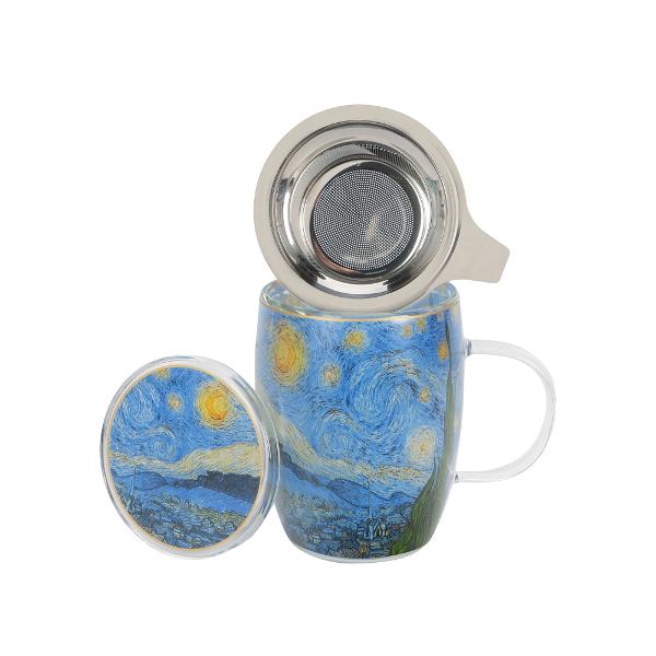 Cana din sticl&259; cu pere&539;i dubli &537;i infuzor de ceai din o&539;el inoxidabil&nbsp;&nbsp;inspirat&259; de pictura lui Van Gogh&nbsp;&nbsp;din colectia&nbsp;&nbsp;Galeria de Art&259;&nbsp; este fabricat&259; din cristal f&259;r&259; plumb combin&acirc;nd elegan&539;a cristalului clasic cu siguran&539;a tehnologiei 