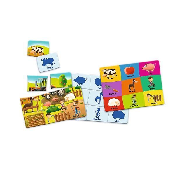 Jocul educativ &bdquoEngleza  Micul Explorator&rdquo este conceput pentru ai introduce pe copii in lumea limbii engleze intr-un mod interactiv si accesibil Prin asocierea imaginilor cu denumirile corespunzatoare in engleza si romana cei mici invata primele cuvinte uzuale intr-un mod natural bazat pe observatie si repetitie Setul include piese ilustrate si activitati tip puzzle care stimuleaza memoria atentia si dezvoltarea abilitatilor lingvistice contribuind la formarea unui 