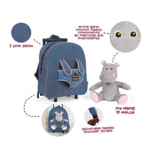 Ghiozdanul troller Perletti modelul Hipopotam Holly este conceput sa aduca zambete si confort in viata copiilor Cu un design adorabil si functional acest ghiozdan este ideal pentru a transporta rechizitele scolare sau obiectele preferate in timpul calatoriilor sau plimbarilor&nbsp;Caracteristici SpecialeDimensiuni 32 cm inaltime 28 cm latime 11 cm adancimeMaterial Textil denim de calitate usor de curatatHipopotam 