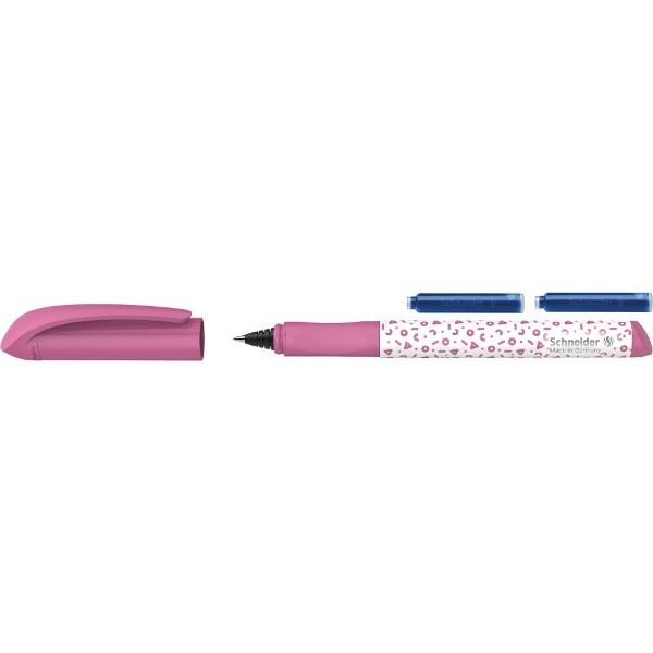 Rollerele Schneider Easy au un design minimalist geometric imprimat cu nuante roz Scrisul fluent si frumos este garantat de compatibilitatea cu rezervele de cerneala Schneider&nbsp;&nbsp; Varf din otel inoxidabil Zona de prindere cu manson ergonomic Potrivit atat pentru dreptaci cat si pentru stangaci Corp din plastic rezistent Clip de prindere robust Echipat cu cartus de cerneala standard albastru 