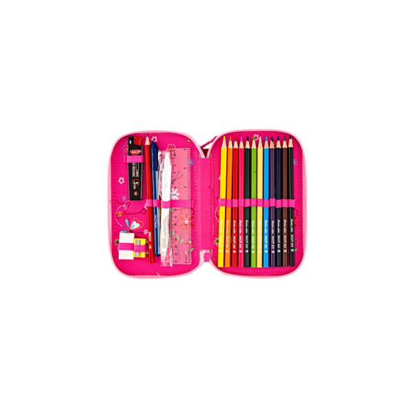 Penar &537;colar echipat dublu &ndash; model floral roz compartimentatPenarul &537;colar dublu Fluturi &537;i Flori este alegerea ideal&259; pentru fetele care prefer&259; accesorii colorate &537;i vesele pentru organizarea rechizitelor Designul &icirc;n nuan&539;e de roz decorat cu flori &537;i fluturi ofer&259; un aspect delicat &537;i atractiv perfect pentru 