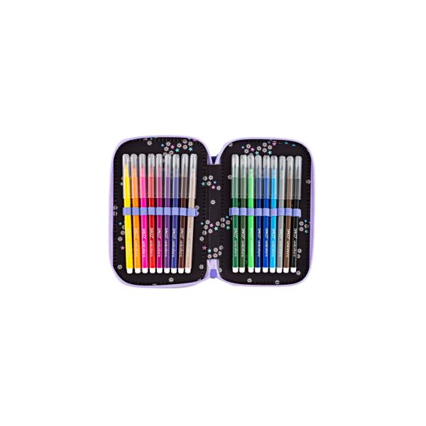 Penar &537;colar echipat dublu &ndash; model floral cu emoticoane compartimentatPenarul &537;colar dublu echipat Flori &537;i Z&acirc;mbete este alegerea ideal&259; pentru fetele care &icirc;&537;i doresc un accesoriu vesel &537;i practic pentru organizarea rechizitelor Designul combin&259; margarete colorate cu emoticoane z&acirc;mbitoare oferind un aspect atractiv &537;i modern perfect pentru utilizarea zilnic&259; la &537;coal&259;Realizat 
