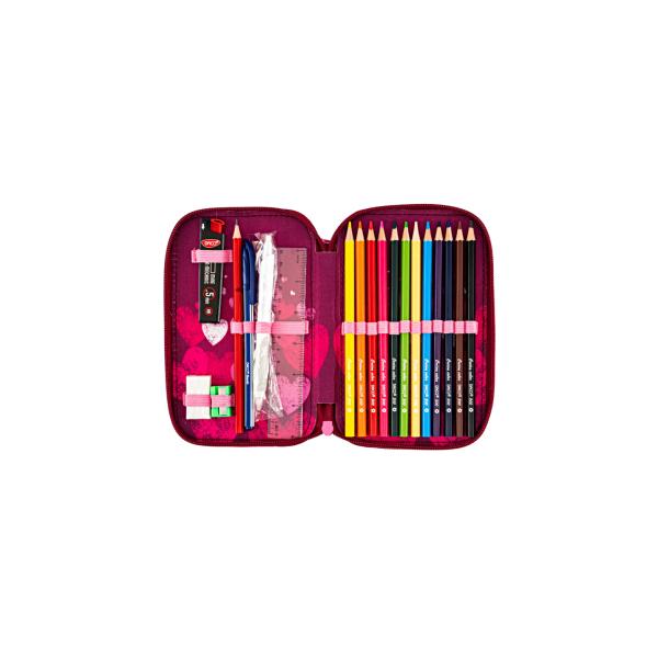Penar &537;colar echipat dublu &ndash; model cu inimioare compartimentatPenarul &537;colar dublu Inimi Vesele este alegerea ideal&259; pentru fetele care iubesc accesoriile colorate &537;i pline de energie pozitiv&259; pentru organizarea rechizitelor Designul &icirc;n nuan&539;e de ro&537;u &537;i roz decorat cu inimioare ofer&259; un aspect atr&259;g&259;tor 