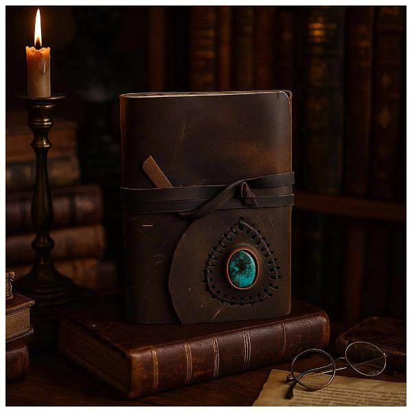 Cautati un caiet cu aspect invechit pentru a-l transforma in jurnal de memorii Alegeti din oferta noastra un model de la Krashell cu design vintage foarte deosebit Are file din hartie de bumbac gros lucrata manual prinse in fascicule intr-o coperta din piele naturala Se inchide simplu si rapid cu o clapeta si snur din piele Pentru un aspect autentic filele sunt in nuante de maro cu marginile nefinisateneregulate si miros specific cartilor vechiPe clapeta de inchidere este 