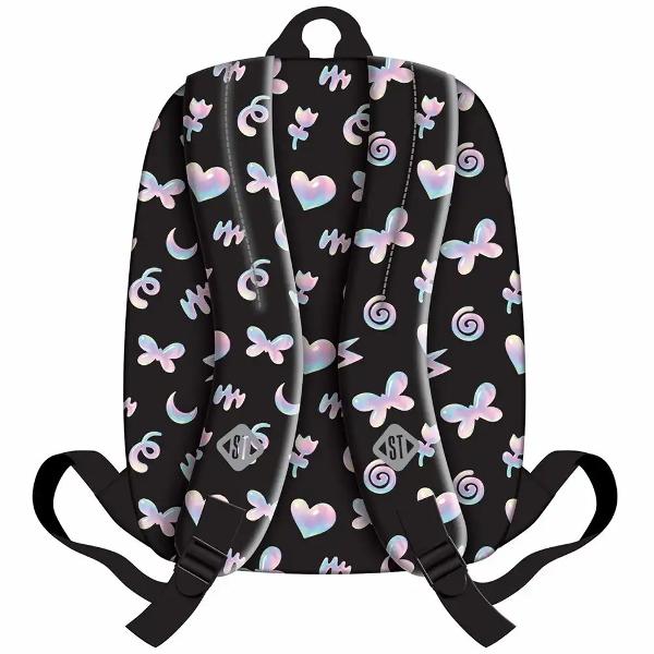 Ghiozdanul STRIGHT BP33 din colectia grafica Holo-Baloons este un model usor cu format compact potrivit pentru scoala si utilizare zilnica Ofera spatiu bine organizat pentru rechizite si accesorii scolare intr-un design practicConfortul la purtare este sustinut de spatele ergonomic captusit si bretelele reglabile iar elementele reflectorizante contribuie la o vizibilitate mai buna2 compartimente incapatoareBuzunar frontal cu fermoarSpate 