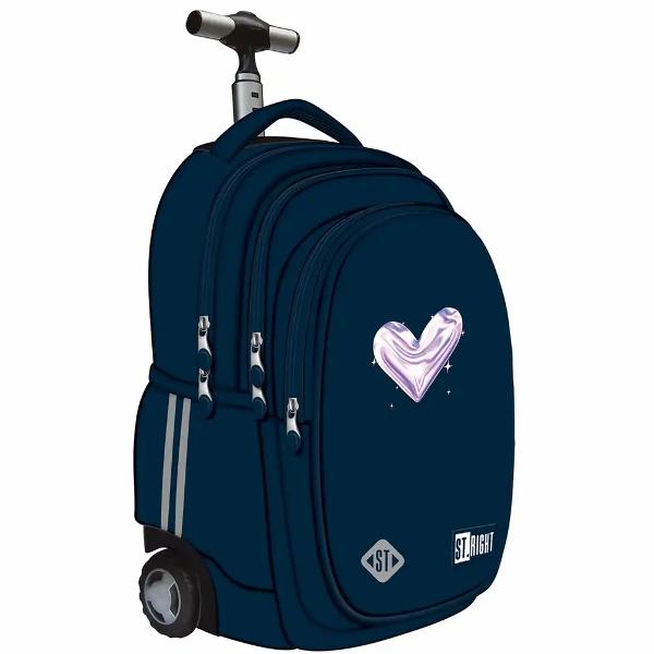 Troller STRIGHT TB01 din colectia grafica Moonlight Heart proiectat pentru transport usor pe roti si organizare eficienta cu 4 compartimente si spatiu dedicat pentru laptop si tableta Sistemul de transport este adaptat pentru o greutate mai mare pentru utilizare confortabila zi de ziEste echipat cu roti rezistente maner telescopic reglabil pe 2 inaltimi si elemente de siguranta precum detalii reflectorizante si material impermeabil Bretelele si manerul pot fi ascunse intr-un 