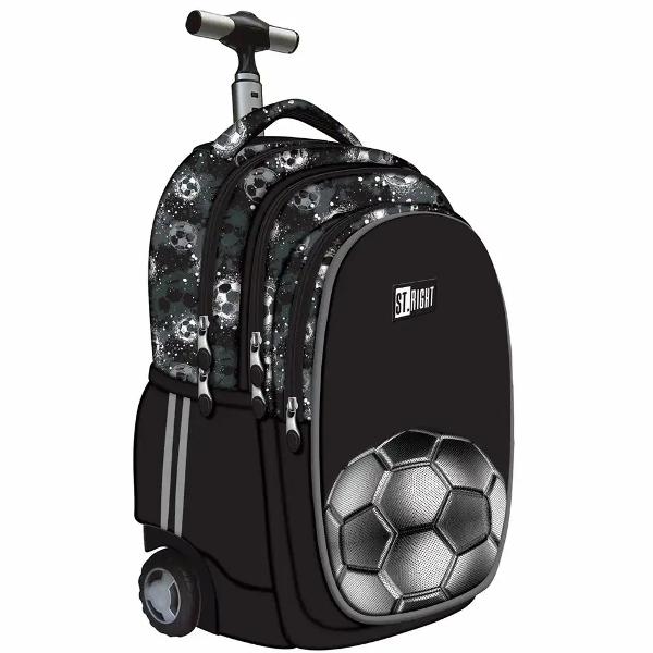 Trollerul STRIGHT TB01 din colectia grafica Silver Goal este un model pe roti conceput pentru transport comod atunci cand ai nevoie de o capacitate mai mare Are 4 compartimente si un interior bine organizat inclusiv spatiu separat pentru laptop si tabletaEste echipat cu maner telescopic reglabil roti rezistente cu rulare usoara si detalii pentru siguranta si confort in utilizare precum elemente reflectorizante si material impermeabil4 