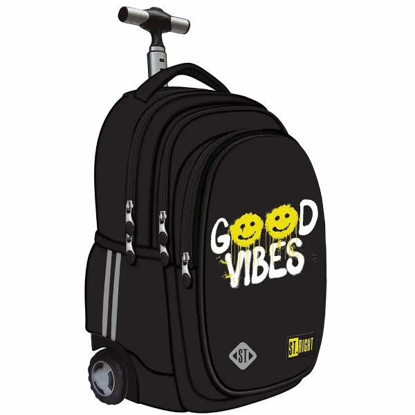 Trollerul Majewski ST Right Good Vibes TB01 din colectia grafica Positive Attitude este un model pe roti conceput pentru transportul comod al rechizitelor si al echipamentelor inclusiv dispozitive electronice Are 4 compartimente si un sistem de transport adaptat pentru o greutate mai mareOfera functionalitate buna in utilizarea zilnica cu organizare interioara buzunare laterale elastice si elemente pentru confort si siguranta precum roti cu rulare usoara si maner telescopic 