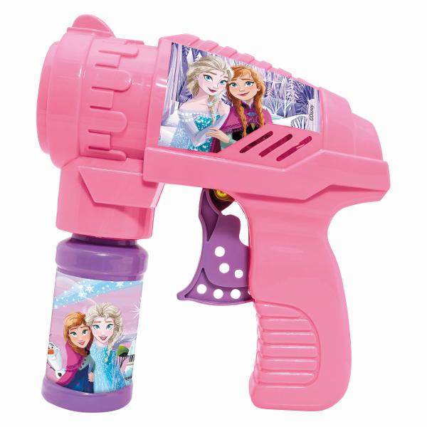 Pistol pentru baloane de sapun Disney Frozen ideal pentru copiii care adora joaca in aer liber si personajele Elsa si Anna Introdu flaconul cu solutie in pistolul pentru baloane apasa pe tragaci si creeaza mii de baloane de sapun intr-un mod simplu si distractiv Functioneaza fara baterii fiind usor de utilizat oriunde Setul include un flacon cu 56 ml de solutie pentru baloane gata de folosire Design colorat inspirat din universul Frozen perfect pentru joaca petreceri sau activitati in 