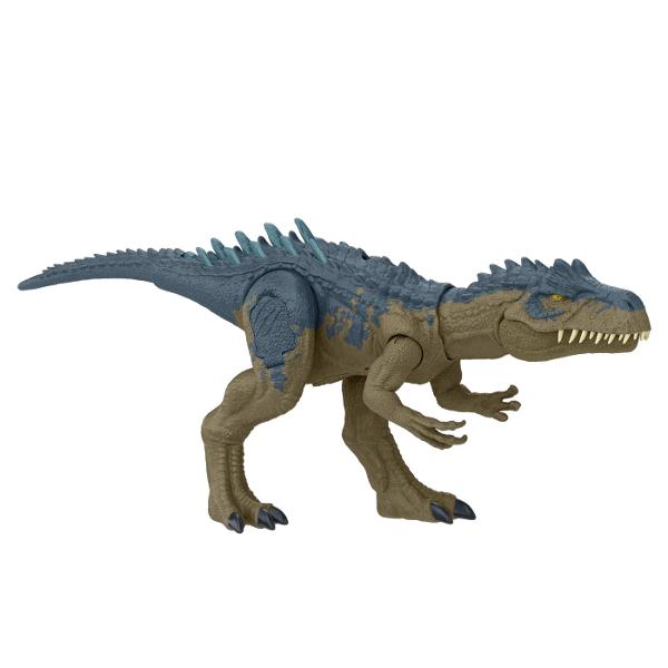 Acest Allosaurus Rampagin&39 nemilos este o evolutie epica a figurinelor Jurassic World Este un dinozaur evoluat si pregatit de aventura Un buton de pe coada ridica in mod spectaculos tepusele de pe spate si coada creand o imagine impresionanta Rotita de pe spatele acestui dinozaur activeaza o miscare continua si realista simbolizand atacuri feroce cu muscaturi si ragete puternice Allosaurus are tepi pe spate si pe coada care cresc in marime si ferocitate atunci cand butonul este 