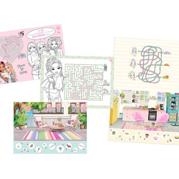 Carte creativ&259; &icirc;n format XXL 42 x 30 cm24 de pagini de distrac&539;ie TOPModel colorat stickere puzzle-uri