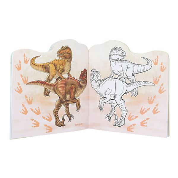 Distractie de colorat dinozaur din Dino World In stil galaxie 21 de pagini cu motive de dinozaur asteapta sa fie colorate In aceasta carte de colorat cu decupaje figurative De asemenea este inclus o pagina dubla cu autocolante