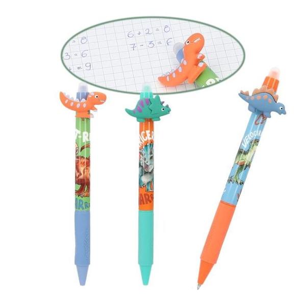 Rezerva acestui stilou cu gel &537;terg&259;tor din colec&539;ia Dino World este extins&259; prin glisarea &icirc;n jos a adorabilului dinozaur Este super practic&259; deoarece po&539;i &537;terge fiecare linie cu radiera special&259; de la cap&259;tul stiloului Disponibil&259; &icirc;n trei modeleculori diferite verdeportocaliu cu un triceratops albastruverde cu un Tyrannosaurus rex &537;i portocaliualbastru cu un velociraptor&nbsp;Pret per bucata Nu se 