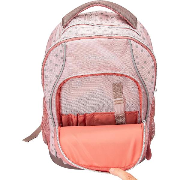 Rucsac pentru fete la &537;coal&259; timp liber c&259;l&259;torii &537;i via&539;a de zi cu ziDesign TOPModel Dots de la Depesche &ndash; &icirc;n roz cu motiv de model model cu buline &537;i sclipicispan 