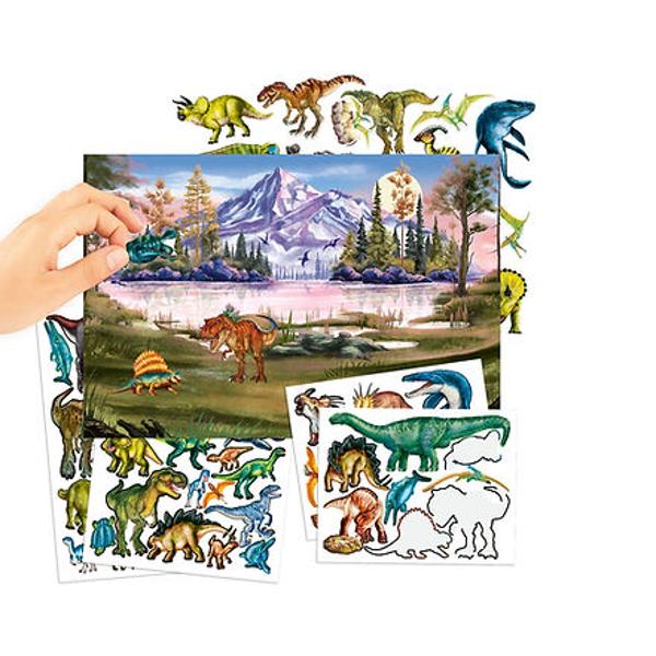 Autocolant dinozaur distractiv Cartea de 20 de pagini de la Dino World are motive grozave de fundal 4 pagini de autocolante de hartie si 2 pagini de autocolante din spuma
