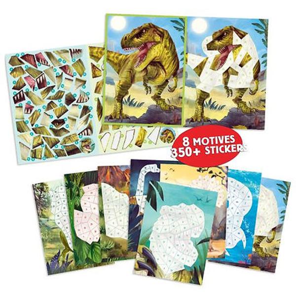 Pictura dupa numere Mult mai bine autocolant dupa numere Aceasta carte de autocolante de la Dino World are 16 pagini si 8 pagini de autocolante Fiecare model este Impartit In foarte multe campuri si fiecare camp are un numar Acum trebuie sa gasiti autocolantul potrivit care este marcat si cu acest numar Pentru opera de arta dino