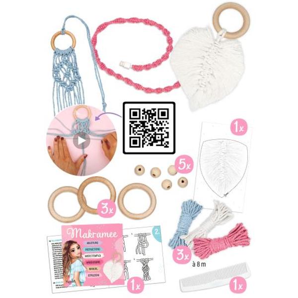 Tendin&539;a absolut&259; DIY macram&eacute; Setul de lucru de la TOPModel cu 3 bile de sfoar&259; de 8 m fiecare &537;i 3 mm grosime &icirc;n albastru roz &537;i natural &537;i cu instruc&539;iuni pas cu pas