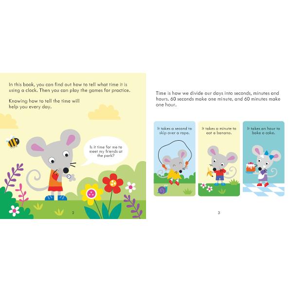 These entertaining games for 2-5 players will help children to learn to tell the time From hours minutes and seconds to analogue and digital clocks the brightly illustrated book will tell them everything they need to know about how to tell what the time is Then they can have fun practising by playing two different games - bingo and pairs - using the 4 boards and 36 cards included in the pack The game instructions are at the back of the book