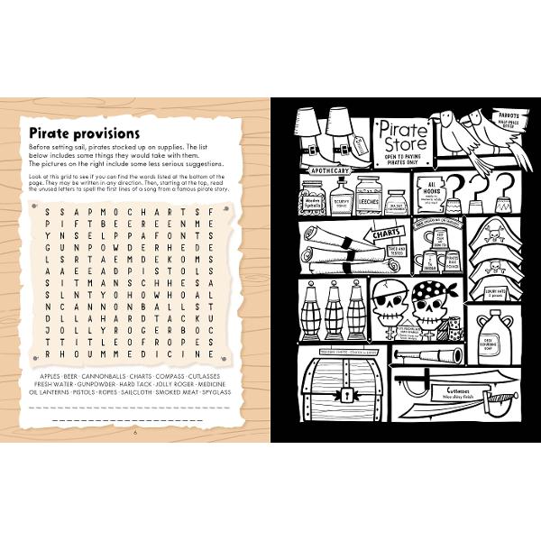 Set sail for some swashbuckling activity action with lots of black-and-white pictures to fill in as well as treasure maps to follow and pirate puzzles to solve Discover how to draw a fearsome storybook pirate captain then finish drawing faces on his grizzly crew A great mess-free way to entertain children for travel holidays or just at home These rascally pirates will keep them busy for hours