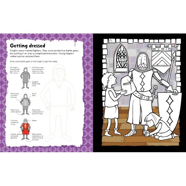 Saddle up for some knights and castles themed activity action with lots of black-and-white pictures to fill in as well as knightly quests to follow and castle puzzles to solveDiscover how to draw a dragon then decorate a knightly shield to defend yourself A great mess-free way to entertain children for travel holidays or just at homeThese noble knights and their castles will keep them busy for hours