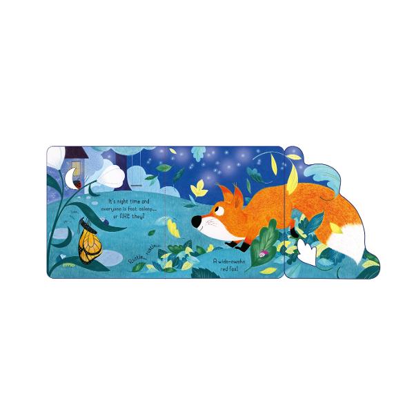 At night everyone is fast asleep - or are they In the garden theres a curious red fox Lift the flaps to find her as she sniffs around in the garden and discover all kinds of other animals From a frog in the pond and a mouse near the compost heap to a hooting owl taking off into the starry sky little children will love discovering what goes on outside while they are asleep
