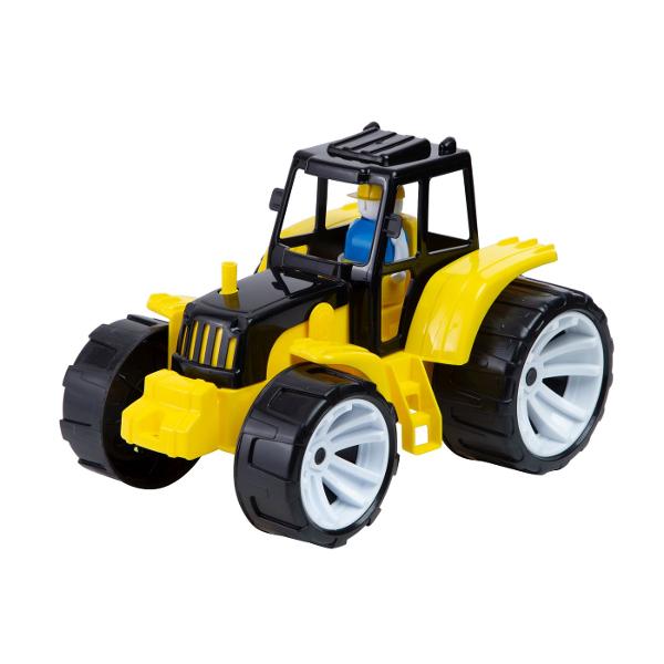 Tractorul pentru copii BAMS 0 in culoare negru galben este un cadou excelent pentru micii pasionati de utilaje agricole si vehicule speciale Jucaria este echipata cu roti mari care asigura o deplasare usoara pe diferite suprafete o cabina deschisa si o figurina detasabila a soferului oferind o experienta de joaca mai realista si mai captivanta &Icircn partea din spate tractorul este prevazut cu un carlig de remorcare pentru atasarea unei remorci extinzand astfel posibilitatile de 