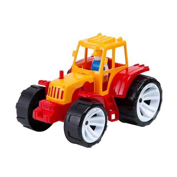 Tractorul pentru copii BAMS 0 in culoare portocaliu rosu este un cadou excelent pentru micii pasionati de utilaje agricole si vehicule speciale Jucaria este echipata cu roti mari care asigura o deplasare usoara pe diferite suprafete o cabina deschisa si o figurina detasabila a soferului oferind o experienta de joaca mai realista si mai captivanta In partea din spate tractorul este prevazut cu un carlig de remorcare pentru atasarea unei remorci extinzand astfel posibilitatile de joaca 