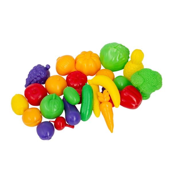 Setul &bdquoLegume si fructe&rdquo este o jucarie educativa colorata care ii ajuta pe copii sa descopere diferite legume si fructe sa invete denumirile culorile si formele acestora Este completarea perfecta pentru bucataria de jucarie magazinul sau restaurantul copiilor si pentru jocurile de rol Setul contine 26 de produse din plastic cu aspect realist 11 legume si 15 fructe Toate piesele sunt fabricate din plastic rezistent si sigur avand dimensiuni potrivite pentru mainile 