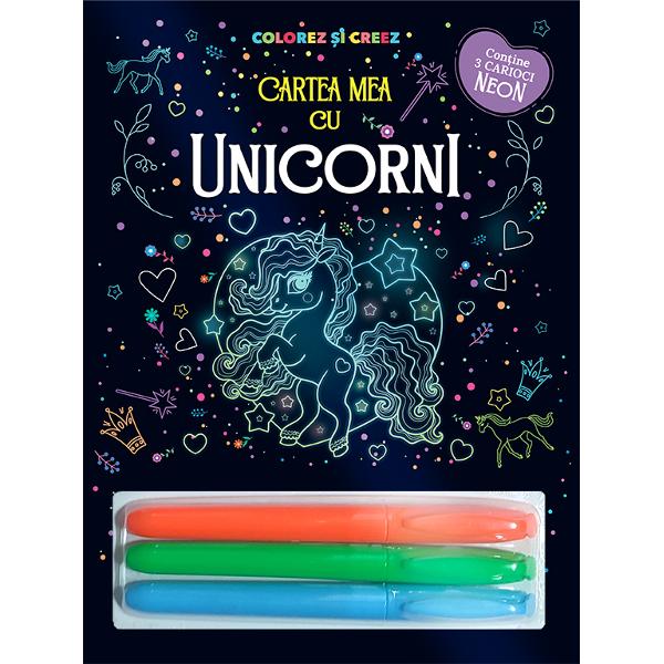 Carte de colorat potrivit&259; pentru copiii de la 3 ani dar &537;i pentru cei mai mari Cel mic este &icirc;ndemnat s&259; coloreze &537;i s&259; creeze imagini uimitoare cu ajutorul unui set minunat ce include trei&nbsp;carioci fosforescente &537;i o carte de colorat cu fundal negru Copiii se vor bucura de magia culorilor neon color&acirc;nd zonele albe &537;i d&acirc;nd via&539;&259; personajelor din carte