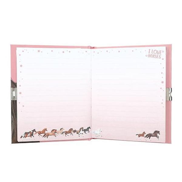 Pentru ganduri si urari secrete jurnalul domnisoarei Melody cu lacat de inima argintie are 192 de pagini fine frumos ilustrate si doua foi de autocolante colorate de Infrumusetat In nuante calde de roz si maro si cu motive si modele de cai de vis