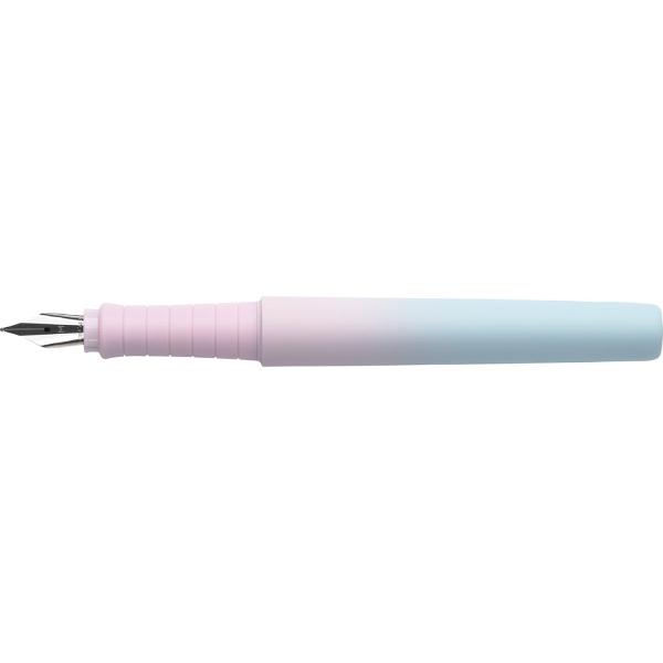 Stilou Poly Pen M Faber-Castell gama Flow de la Faber-Castell Culoare bleu-roz cu efect gradient Corp si componente din plastic reciclat Varf tip M care permite o scriere lina si precisa Penita din otel inoxidabil Forma ergonomica grip placut la atingere cu textura anti-alunecare ce confera o experienta confortabila de scris