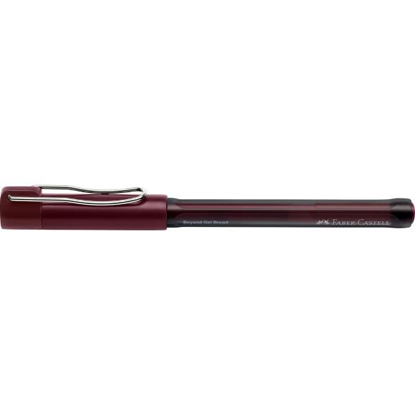 Pix cu gel 1mm Beyond Faber-Castell Zona de prindere cauciucata pentru scriere confortabila Corp transparent pentru verificarea rapida a nivelului de cerneala Varf de 1mm cu linia de scriere de 06mm Cerneala de culoare rosie rezistenta la documente Clips metalic durabil si flexibil Realizat din 74 plastic reciclat Reincarcabil
