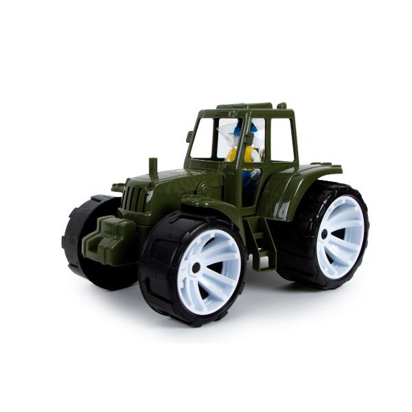 Tractorul pentru copii BAMS 0 in culoare militara este un cadou excelent pentru micii pasionati de utilaje agricole si vehicule speciale Jucaria este echipata cu roti mari care asigura o deplasare usoara pe diferite suprafete o cabina deschisa si o figurina detasabila a soferului oferind o experienta de joaca mai realista si mai captivanta &Icircn partea din spate tractorul este prevazut cu un carlig de remorcare pentru atasarea unei remorci extinzand astfel posibilitatile de joaca 