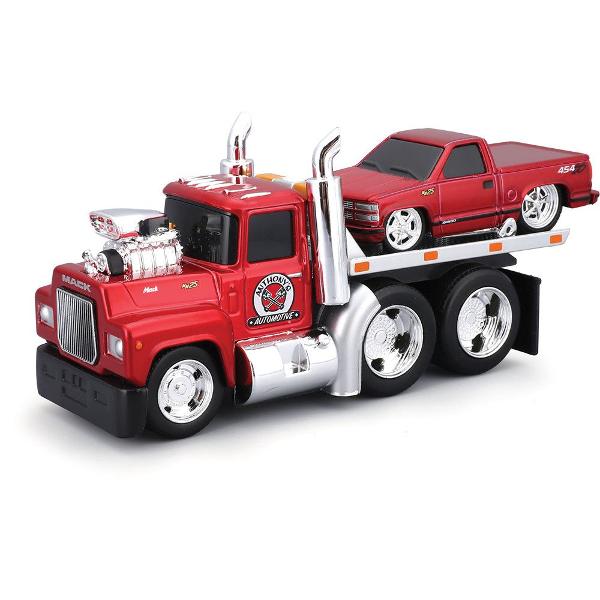 Set Muscle Transports Camion Si Masinuta Metalica Scara 1 la 64 de colectie conceput pentru pasionatii de vehicule clasice si pentru copii care apreciaza jocul realist Produsul include un camion transportor si un vehicul incarcat ambele fabricate din metal cu detalii din plastic oferind rezistenta si un aspect autentic Designul este inspirat din modele auto clasice cu finisaje atent lucrate elemente grafice vintage si roti functionale care permis rularea usoara Setul reproduce fidel 