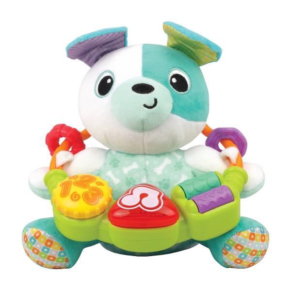 Catelus de Plus Interactiv Joaca-te Cu Mine O Lume de Distractie si Invatare pentru Micutul Tau Descopera jucaria ideala pentru bebelusul tau catelusul de plus interactiv echipat cu un inele de activitate detasabile si urechi incretite Aceasta jucarie minunata nu doar ca este adorabila si moale dar este si plina de surprize si activitati care vor captiva atentia micutului tau si il vor ajuta sa se dezvolte armonios Inelele de activitate colorate rolele glisante si butoanele colorate sunt 