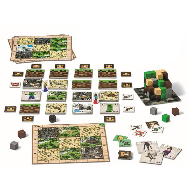 Jocul Minecraft este o aventura plina de distractie si emotii inspirata de popularul joc video o noua dimensiune adusa din lumea digitala direct pe plansa Jucatorii exploreaza o lume in continua schimbare si castiga puncte de experienta pentru a obtine victoria Ei colecteaza blocuri necesare pentru construirea structurilor si cauta cladiri care se potrivesc strategiei lor Doar cei care isi planifica miscarile cu inteligenta vor avea sansa sa castige In timpul explorarii participantii pot 