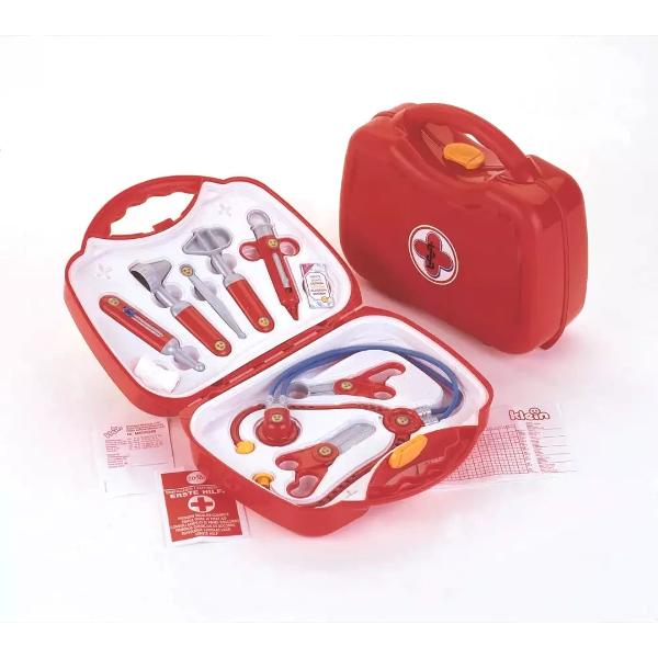 Set de joaca de-a doctorul de la Klein ce se recomanda pentru copii cu varsta minima de 3 aniCarcasa robusta cu mâner practicStetoscop termometru ciocan reflex seringa pensetaOglinda pentru urechi2 foarfece plasturesfaturi de prim ajutorPotrivit pentru copii de la 3 aniColec&539;ia KLEIEN Include jucarii care sunt deosebit de valoroase pentru dezvoltarea copilului dumneavoastra Jucariile 