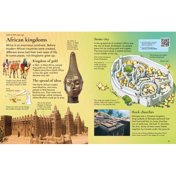 An easy-to-read introduction to world history for young childrenA bright lively introduction to world history - from the dinosaurs to the Civil Rights Movement - with simple text amazing photographs and detailed illustrations Provides clear explanations to questions such as Who lived in the Forbidden City Where did the Vikings come from and What was the Industrial Revolution- Includes a comprehensive index plus QR links to selected websites and videos at 