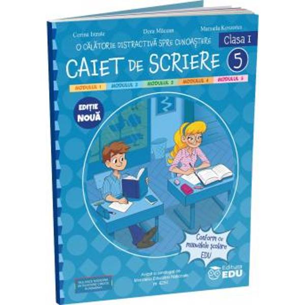 Caietul de scriere caligrafie pentru clasa I este complementar setului de auxiliare &rdquo;O c&259;l&259;torie distractiv&259; spre cunoa&537;tere - clasa I&rdquo;Ne-am propus s&259; transform&259;m scrierea literelor de m&acirc;n&259; &icirc;n activit&259;&539;i distractive creative &537;i pline de jocuri Caietul este structurat &icirc;n 4 sarcini de lucru1&nbsp;Fii creativ &537;i transform&259; literele -&nbsp;&icirc;n partea st&acirc;ng&259; 