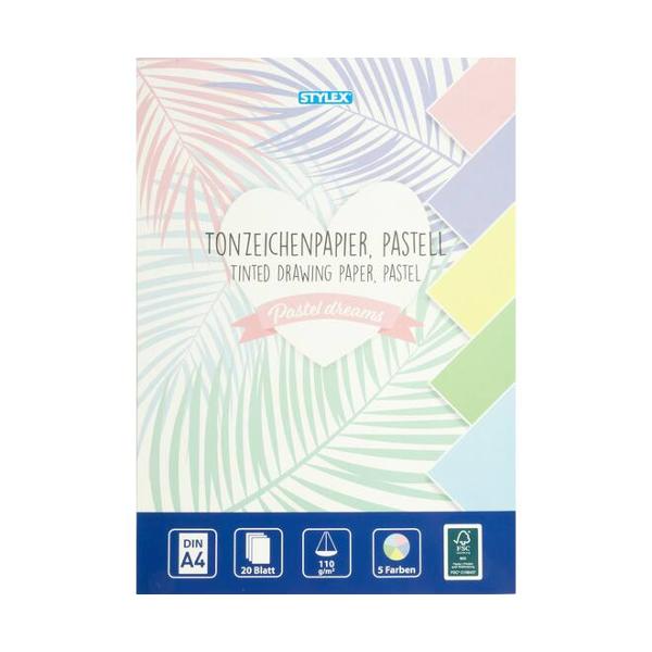 Hartie color pastelata Stylex 110 gr mp 5 culori 20 coli 46484