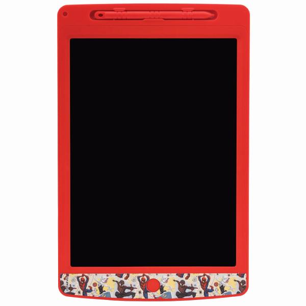 Tabla de desen LCD Marvel Spider-Man este ideala pentru copiii pasionati de desen scriere si aventurile indragitului supererou Ecranul LCD permite realizarea unor desene mesaje forme si modele colorate cu ajutorul stiloului inclus fara a fi necesare hartie creioane sau carioci Prin simpla apasare a butonului dedicat continutul ecranului este sters rapid iar tabla poate fi reutilizata imediat pentru o noua creatie Produsul include un stilou si 2 foi cu sabloane tematice care ii ajuta 