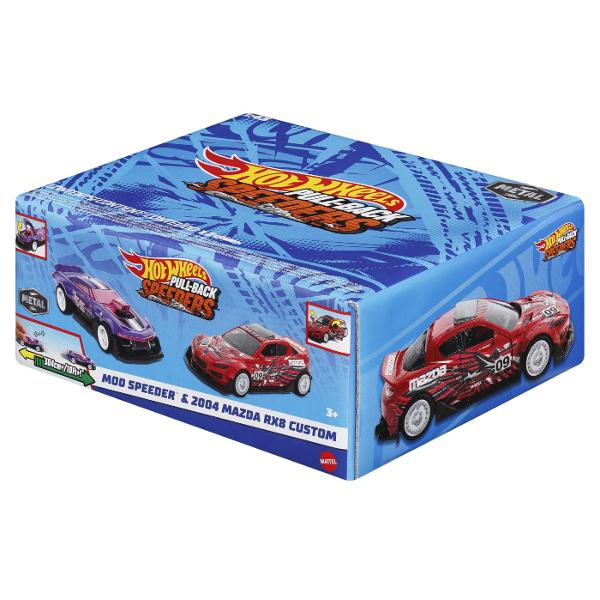 Pachetul de 2 masini cu cu sistem pull back de la Hot Wheels Speeders promit curse interesante Masinile pot fi trase inapoi si eliberate pe podele si covoare pentru o cursa interesanta Toate masinile la scara 143 ofera o caracteristica interactiva grozava de ex Rolomatice pentru usi clapete de portbagaj si capote care pot fi deschiseDecoratiunile detaliate fac ca inimile copiilor si colectionarilor sa bata mai repede Vehiculele Hot Wheels Speeders sunt un cadou grozav pentru copiii de la 