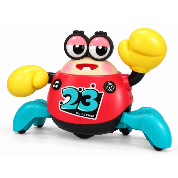 Jucaria interactiva in forma de crab este conceputa pentru a transforma joaca bebelusului intr-o activitate distractiva si plina de miscare Crab-ul atrage atentia copilului prin muzica sunete si efecte luminoase incurajandu-l sa il urmareasca si sa se deplaseze dupa el Este potrivit pentru joaca pe burtica si pentru perioada in care copilul incepe sa se tarasca sau sa mearga de-a busilea contribuind la dezvoltarea coordonarii a motricitatii si a perceptiei vizuale si auditive Designul 