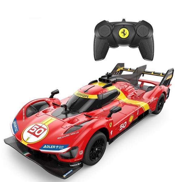 Copilul dumneavoastra se poate juca in voie cu masina cu telecomanda Ferarri 499P scara 1 la 24 oferita de brandul international Rastar Nicio cursa nu este imposibil de castigat cu acesta masinuta replica oficiala cu licenta a modelului original construita cu mare atentie la detalii Masinuta are proportiile ideale pentru momente pline de distractie si amuzament avand dimensiunile in centimetri dupa cum urmeaza  199553Masinuta functioneaza pe frecventa de 24GAlimentarea se face 