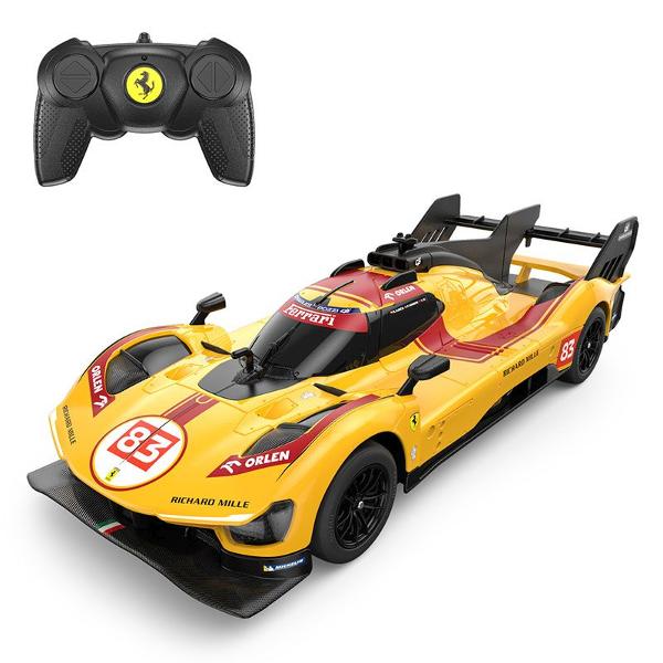 Copilul dumneavoastra se poate juca in voie cu masina cu telecomanda Ferarri  499P N83 GALBEN scara 1 la 24 oferita de brandul international Rastar Nicio cursa nu este imposibil de castigat cu acesta masinuta replica oficiala cu licenta a modelului original construita cu mare atentie la detalii Masinuta are proportiile ideale pentru momente pline de distractie si amuzament avand dimensiunile in centimetri dupa cum urmeaza  199553Masinuta functioneaza pe frecventa de 24GAlimentarea 